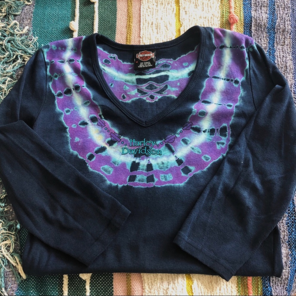 VINTAGE- Harley Davidson Tie Dye woven tee shirt!